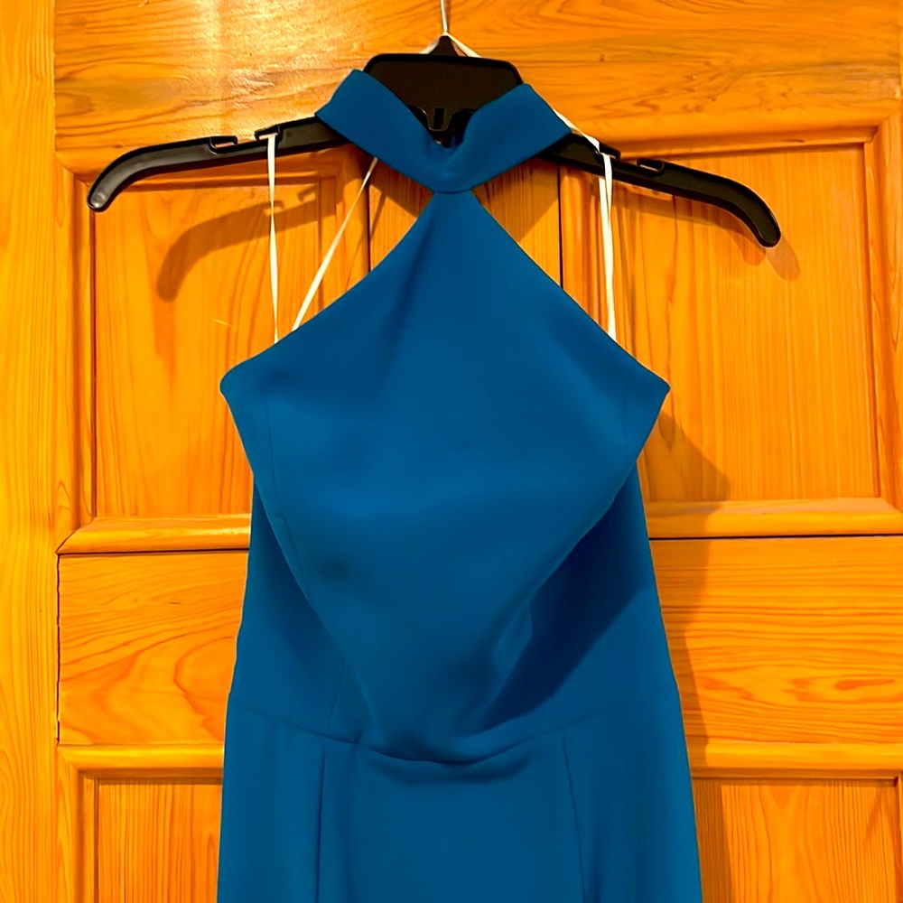 Amanda Uprichard teal choker halter maxi